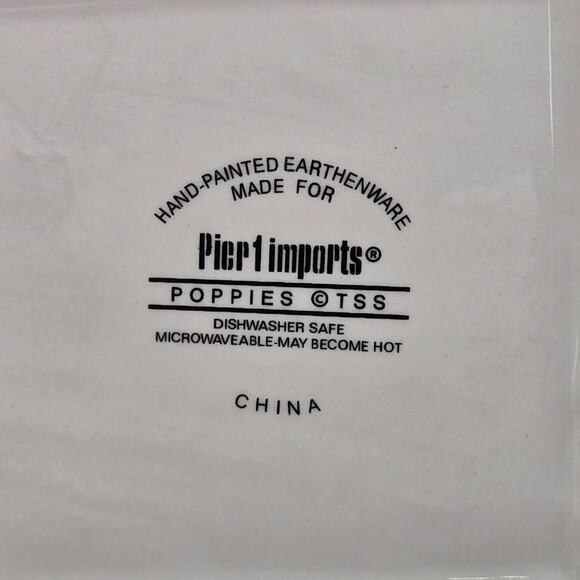 Pier 1 Imports Set/4 Poppies Hand-Painted Earthenware 6" Square Appetizer Plates - Picture 6 of 16